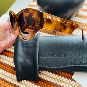 Balenciaga Tortoise Shell Sunglasses with Black Case